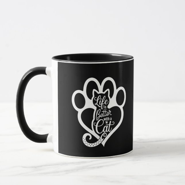 Fett "Das Leben ist besser mit einer Katze" Tasse (Links)