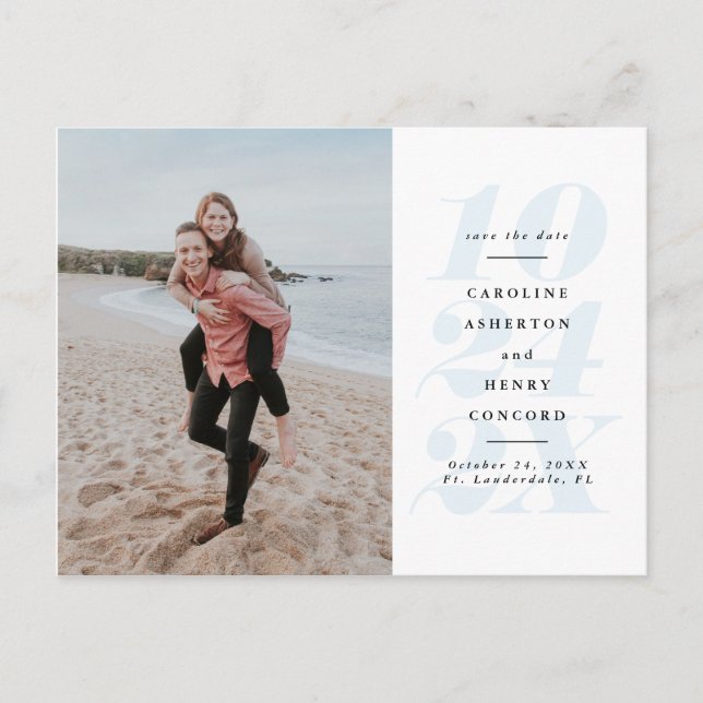 Fett Datumsblau Save the Date Foto Postkarte (Vorderseite)