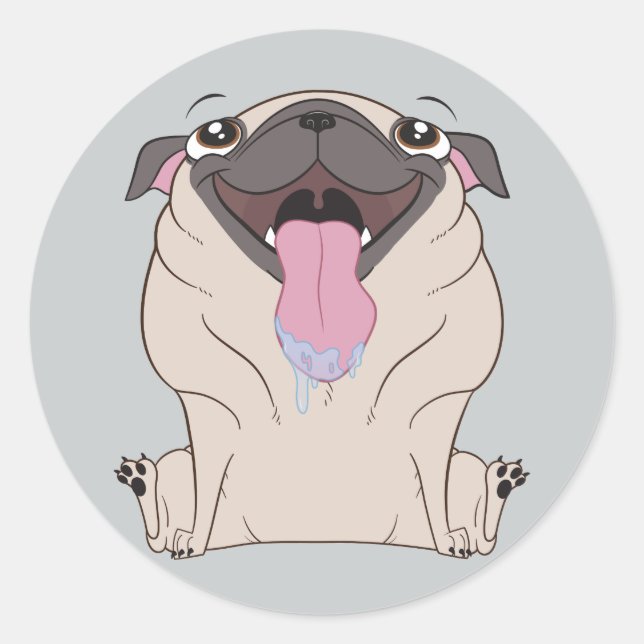 Fett Drooling Cartoon Mops Dog Stickers (Vorderseite)