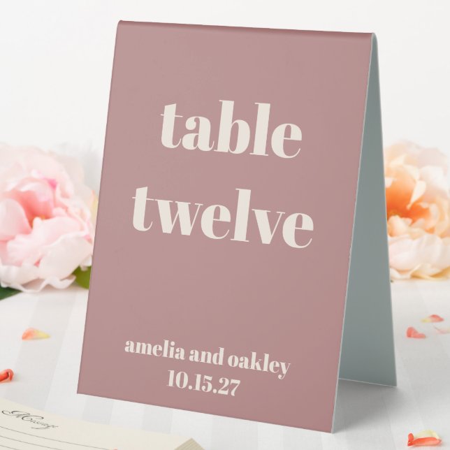 Fett Dusty Rose Retro Custom Wedding Number Tischaufsteller (In Situ (Hochzeit))
