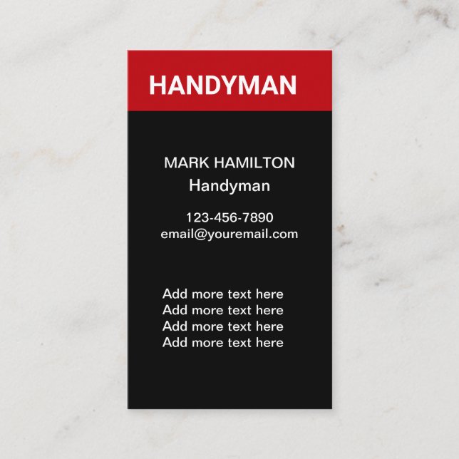 Fett einfache Handyman-Visitenkarten vertikal Visitenkarte (Vorderseite)
