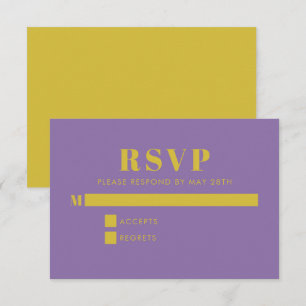 Fett Einfache Lila und gelbe Moderne Hochzeit RSVP Karte