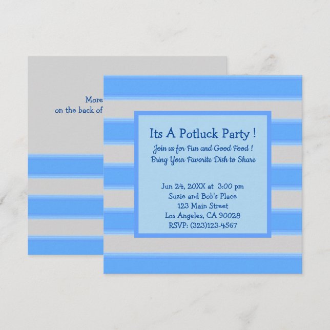 Fett einfache Streifen Blue Potluck Party Einladung (Vorne/Hinten)
