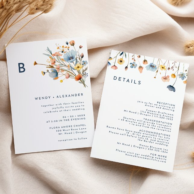 Fett elegante florale Monogramm Hochzeitsdetails u Einladung (Von Creator hochgeladen)