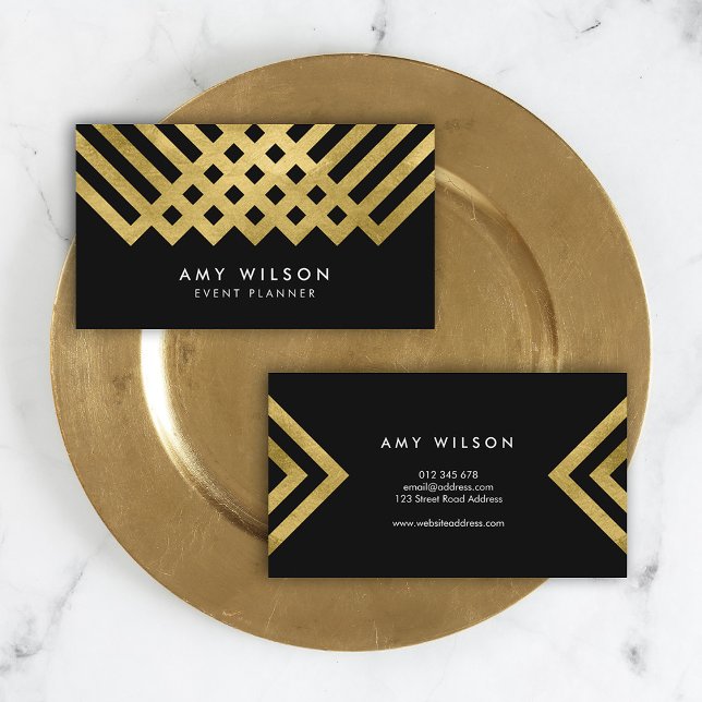 Fett elegante Schwarze Imitate Gold Geometric Visitenkarte (Von Creator hochgeladen)