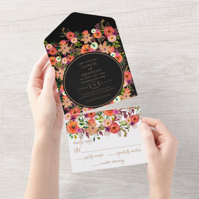 Fett Fall Floral Wedding All in One Invitation Einladung (Abreißen)