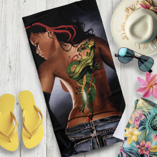 Fett Fantasie Drache Tattoo Frau Strandtuch