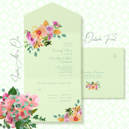 Fett farbenfrohe, helle Wasserfarbe Floral Boho Al All In One Einladung