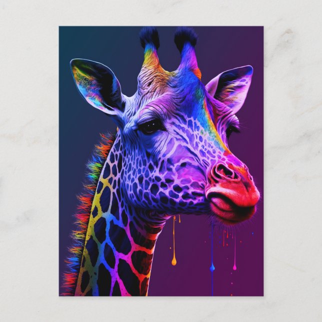 Fett farbenfrohe Regenbogen Giraffe Niedlich Zoo T Postkarte (Vorderseite)
