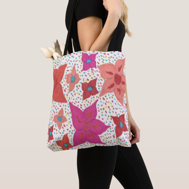 Fett farbige Blüte und Polka Dot Print Tasche (Von Nahem)