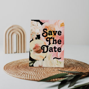 Fett farbige schwarze Floral Save the Date Postkar Einladungspostkarte