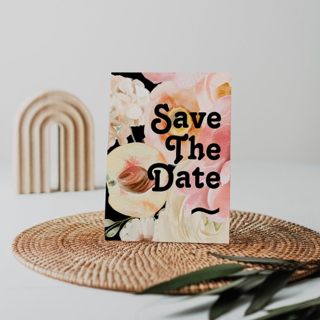 Fett farbige schwarze Floral Save the Date Postkar Einladungspostkarte (Von Creator hochgeladen)