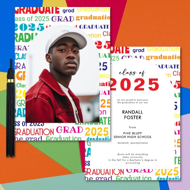 Fett-farbige Typografie-Abschluss-Ankündigung Einladung (Bold Colorful Typography Graduation Announcement)