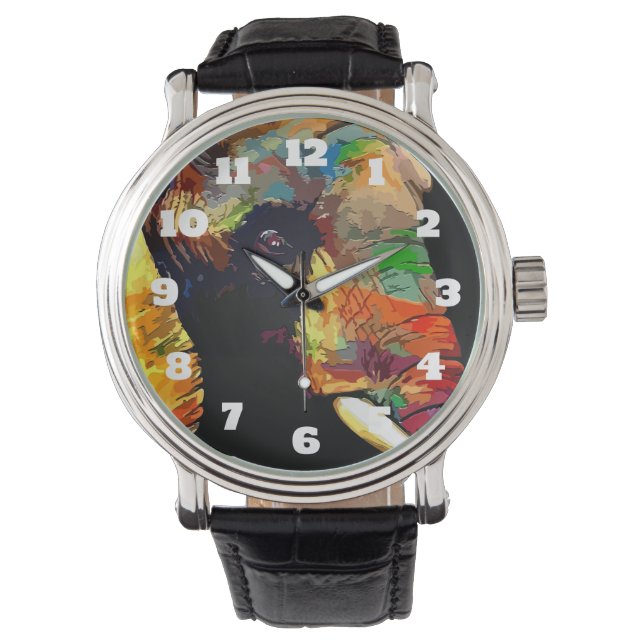 Fett farbiges Elefantenkopfportrait Armbanduhr (Vorderseite)