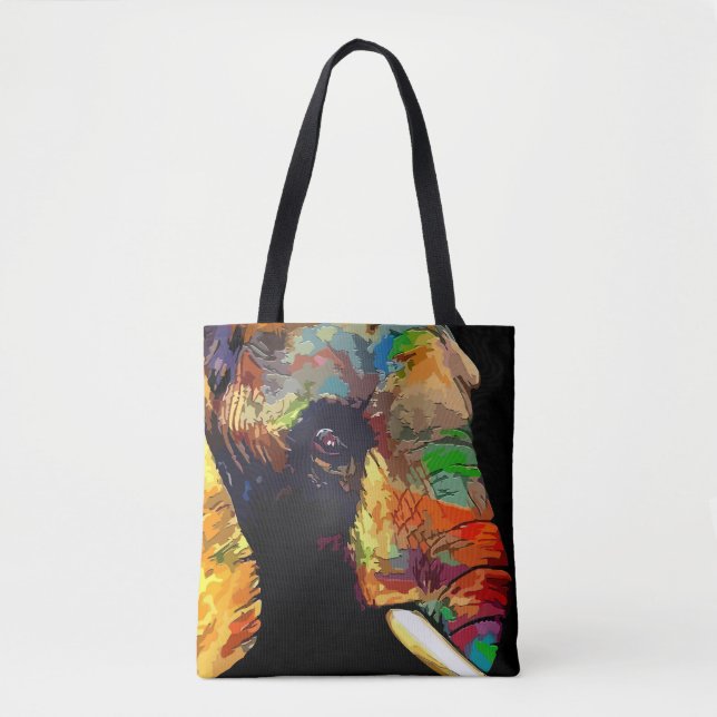 Fett farbiges Elefantenkopfportrait Tasche (Vorderseite)