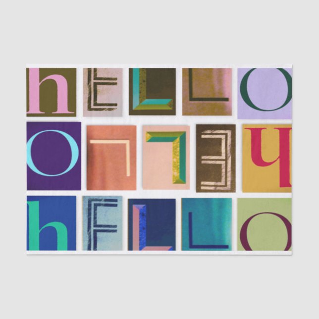 Fett farbiges HELLO Typografie-Gewebepapier Seidenpapier (Vorderseite)