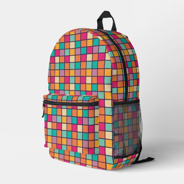 Fett farbiges Patchwork Bedruckter Rucksack (Rückseitige Ecke Rechts)