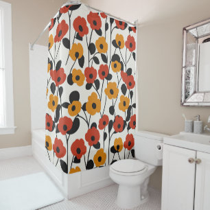 Fett Floral Muster rot, orange und schwarz Duschvorhang