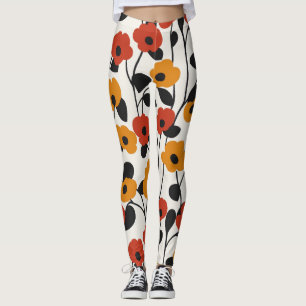 Fett Floral Muster rot, orange und schwarz Leggings