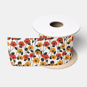 Fett Floral Muster rot, orange und schwarz Satinband