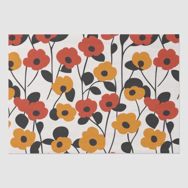 Fett Floral Muster rot, orange und schwarz Seidenpapier (Vorderseite)
