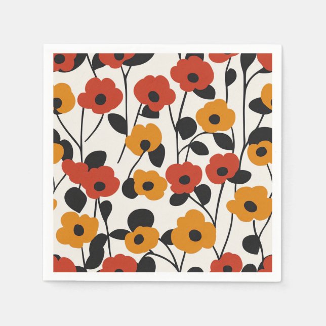 Fett Floral Muster rot, orange und schwarz Serviette (Vorderseite)