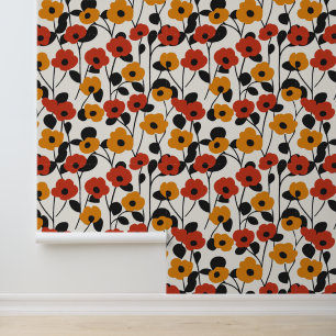 Fett Floral Muster rot, orange und schwarz Tapete