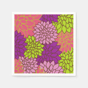 Fett florales Design in Lime Green, Pink, Lila Serviette