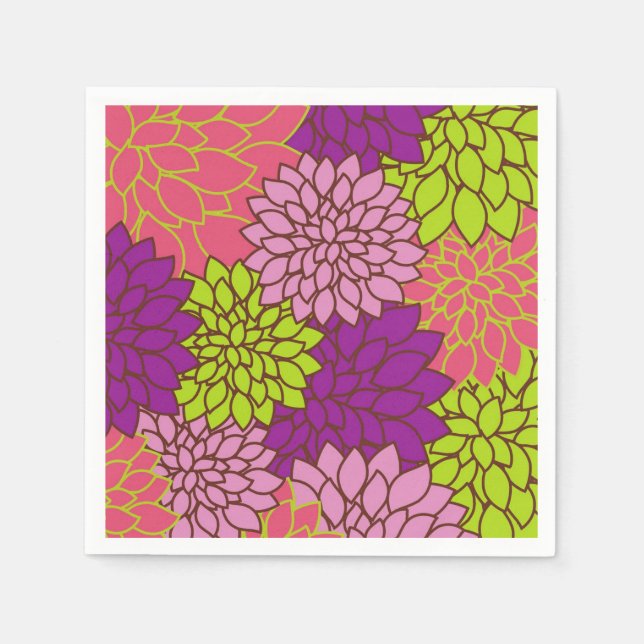 Fett florales Design in Lime Green, Pink, Lila Serviette (Vorderseite)