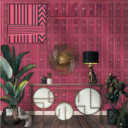 Fett Fuchsia Schwarz Chevron Streifen Luxus Tapete