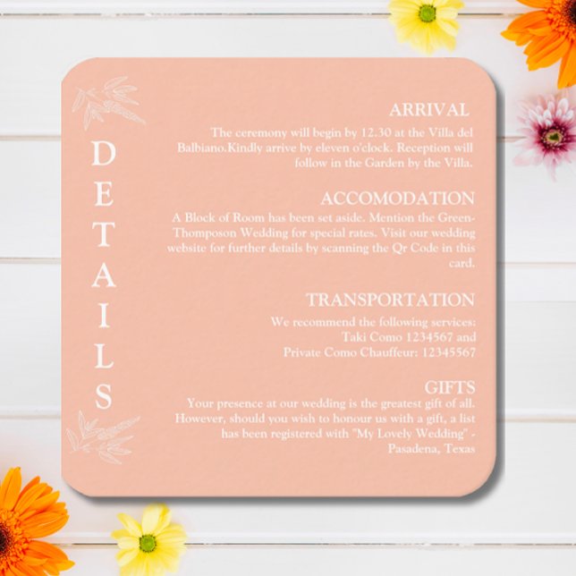 Fett Gebrülltes Rosa Hochzeitsdetails Begleitkarte (Von Creator hochgeladen)