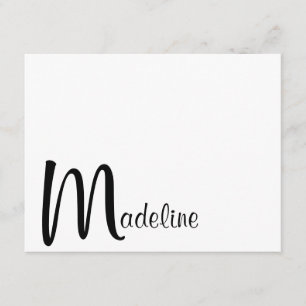 Fett gedruckte Monogramm-Name-Schrift Schwarze Not Mitteilungskarte