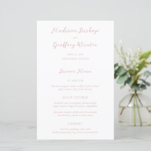Fett gedrucktes, elegantes Hochzeitsmenü in Rosa