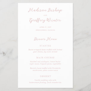 Fett gedrucktes, elegantes Hochzeitsmenü in Rosa Flyer