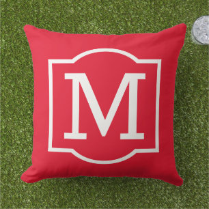 Fett gedrucktes rotes weißes Klammer-Monogramm Kissen