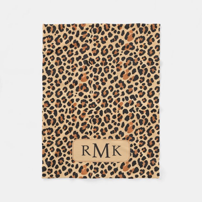 Fett gefaltes Leopard drucken Custom 3 Letter Mono Fleecedecke (Vorderseite)