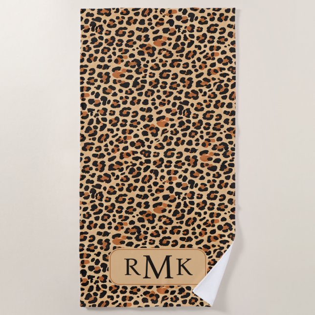 Fett gefaltes Leopard drucken Custom 3 Letter Mono Strandtuch (Vorderseite)