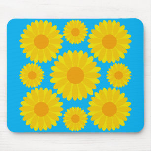 Fett Gelb und orange Blume auf blauem Hintergrund Mousepad