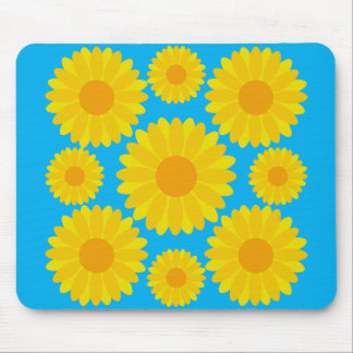 Fett Gelb und orange Blume auf blauem Hintergrund Mousepad