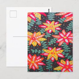 Fett Gelb und orange Blume auf schwarz Postkarte