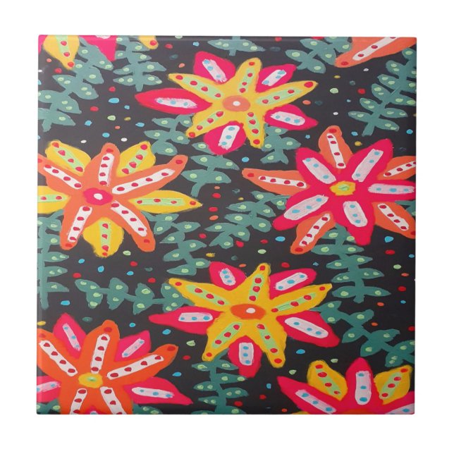 Fett Gelb- und Orangefarbene Blume auf schwarzer S Fliese (Vorderseite)