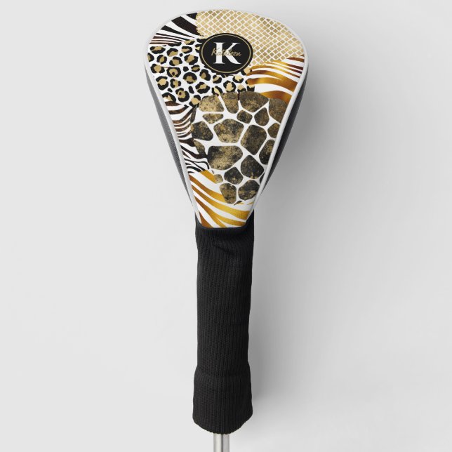 Fett gemischte Tierdrucke mit Gold-Accent-Treiber Golf Headcover (Vorderseite)