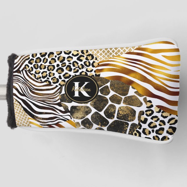 Fett gemischte Tierdrucke mit Gold-Akzent-Putter Golf Headcover (Vorderseite)