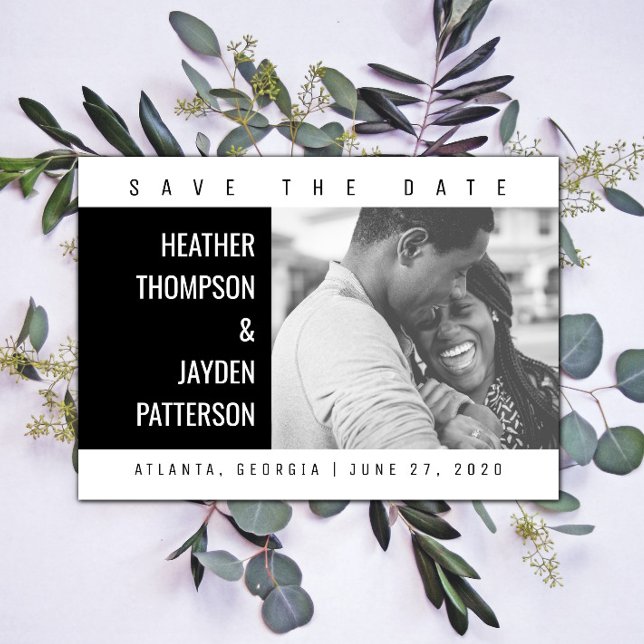 Fett geometrisches Foto Save the Date | Schwarz (Black Bold Geometric Photo Save the Date)