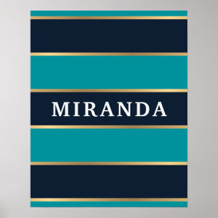 Fett gestreiftes Muster in Marineblau und Gold Poster