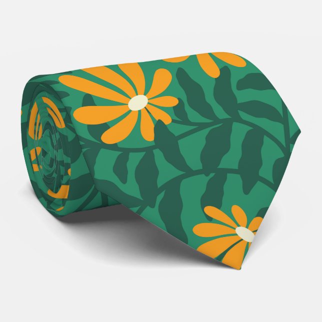 Fett gezüchtete Blume - grün und orange Krawatte (Gerollt)