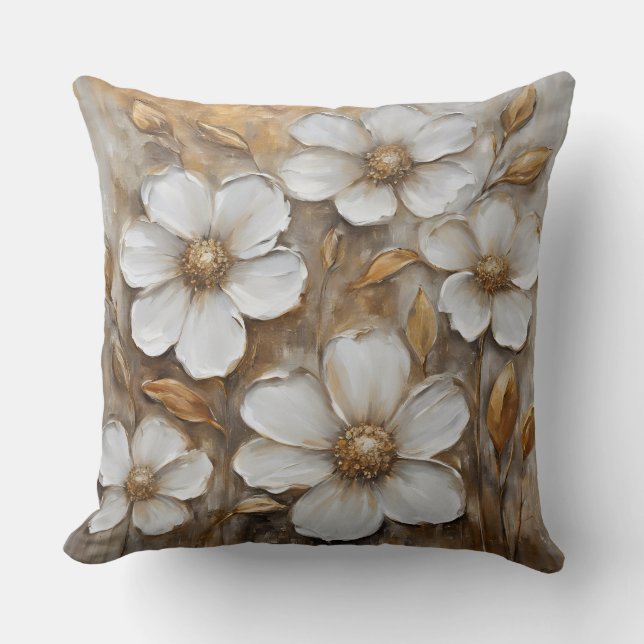 Fett Gold Weiße Farbe Floral Kissen (Vorderseite)