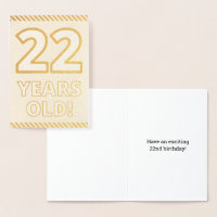 Fett, Goldfoil "22 JAHRE ALT!" Geburtskarte