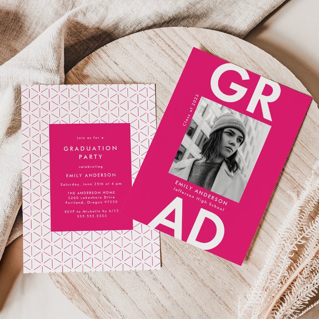 Fett Grad Hot Pink Foto Graduation Party Einladung (Von Creator hochgeladen)