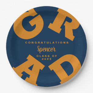Fett GRAD Orange on Navy Abschluss Paper Tellers Pappteller